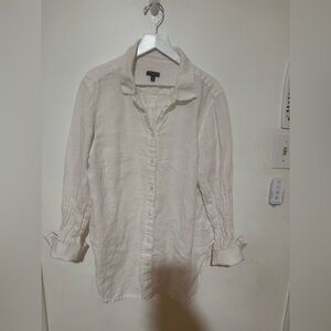 Talbots Petite‎ White Linen Button-Up Blouse